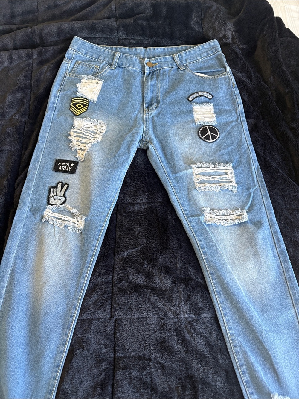 Slim Light Blue Distressed Patch Women's Jeans